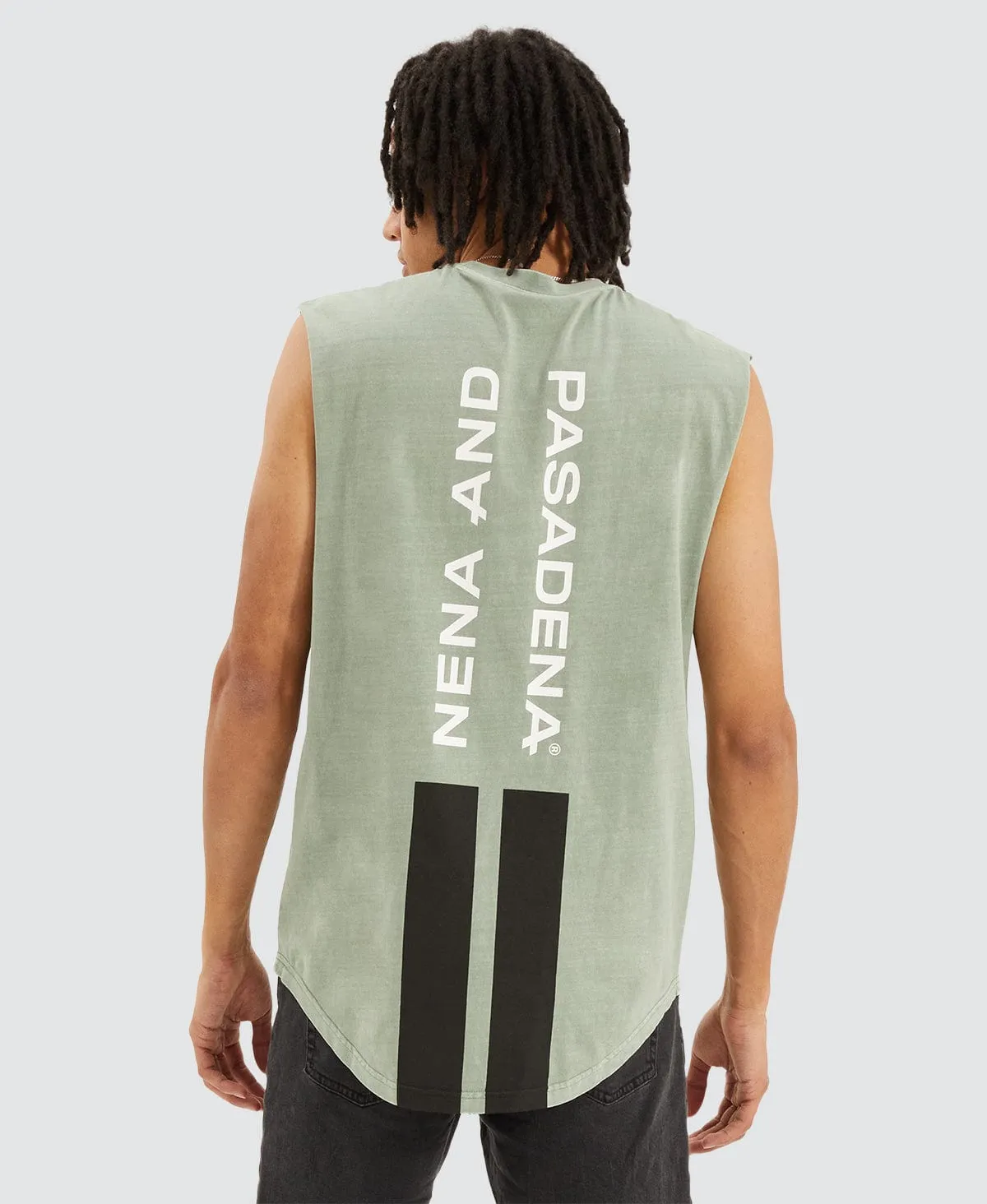 Midnight Dual Curved Muscle Tee Sage sold by Neverland