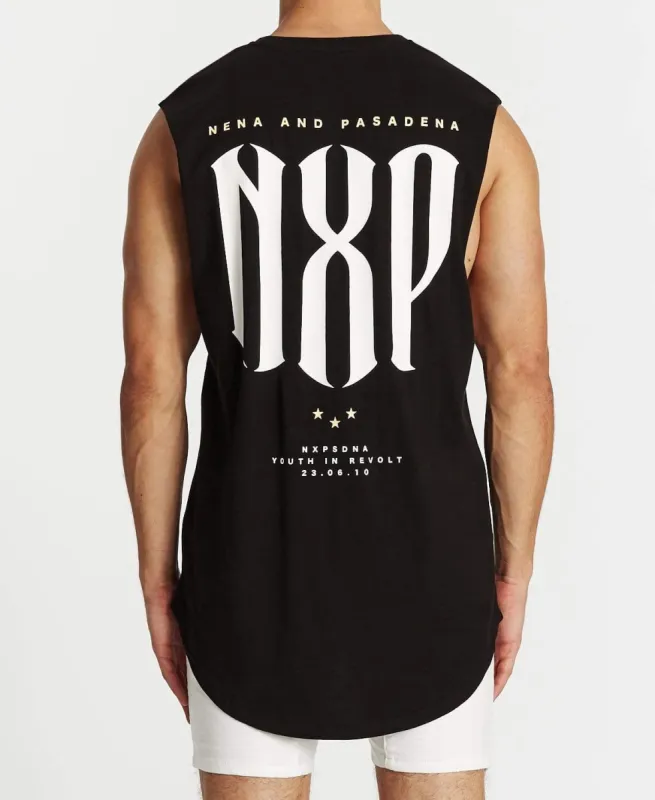 Rebellion Cape Back Muscle Tee  Jet Black sold by Neverland