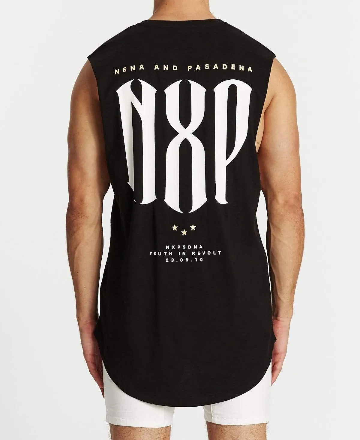 Rebellion Cape Back Muscle Tee Jet Black sold by Neverland
