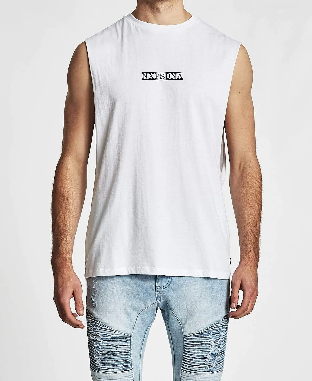 Wonder Scoop Back Muscle Tee White sold by Neverland