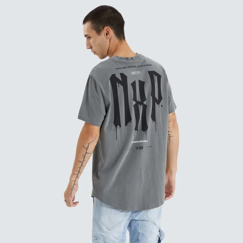 Tryley Dual Curved Tee Pigment Steel Grey sold by Neverland