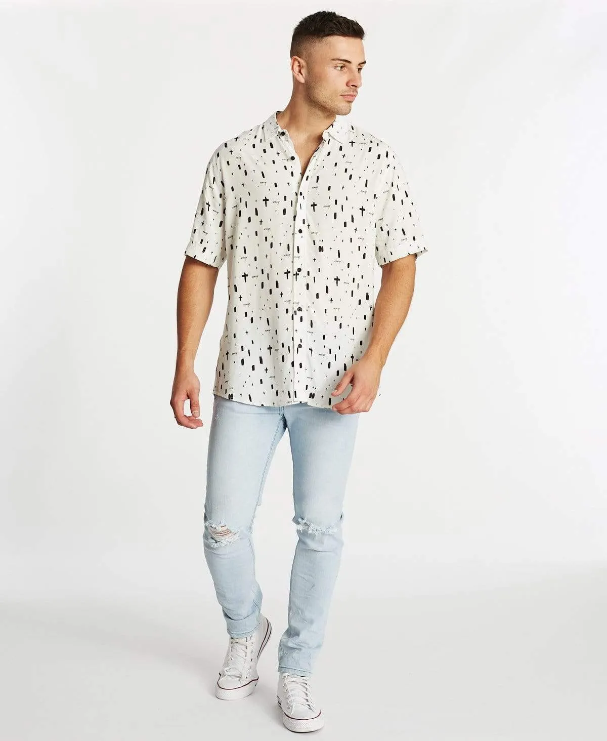 Never Mind Relaxed Short Sleeve Shirt White/Black Print sold by Neverland product image thumbnail 4