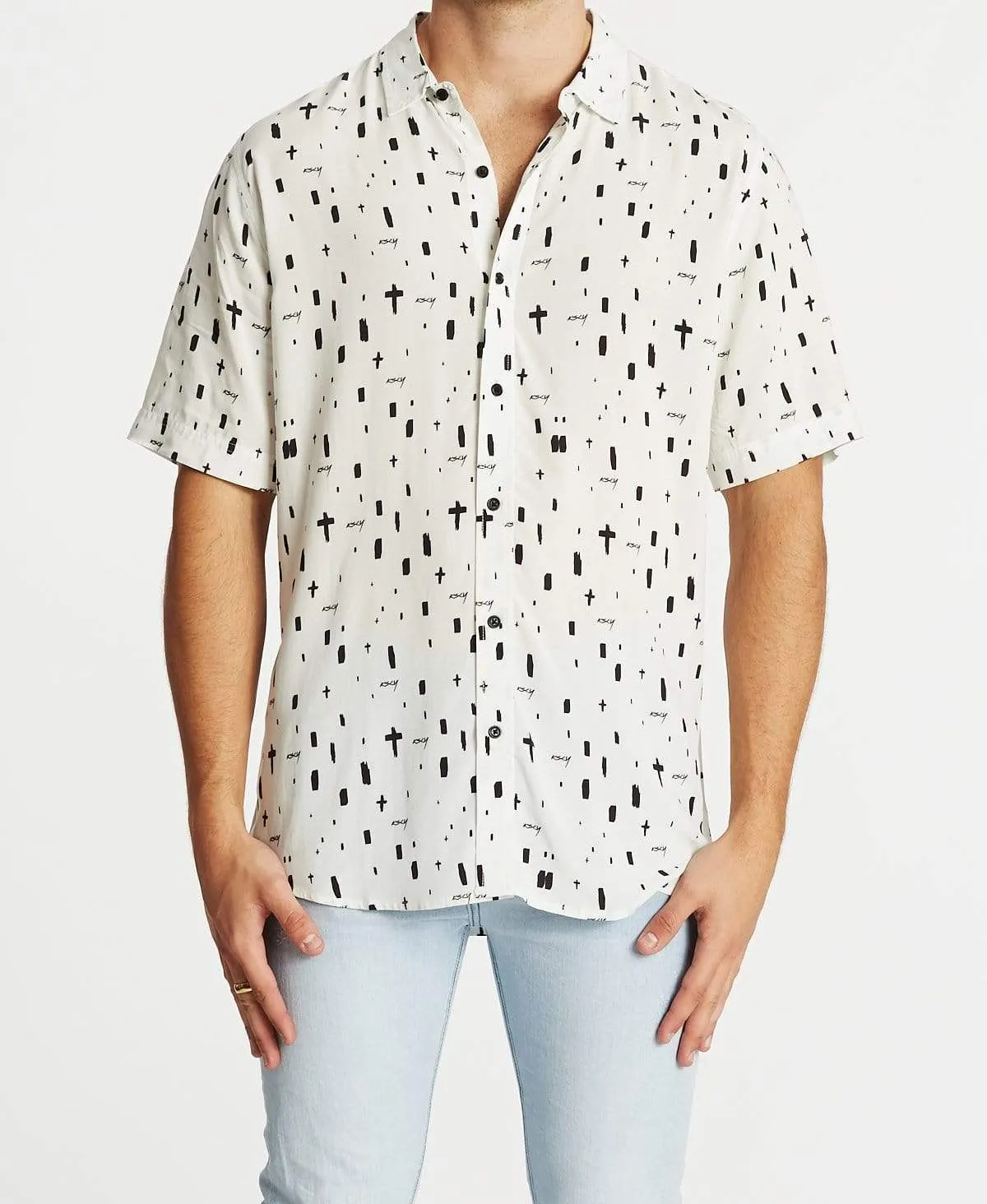 Never Mind Relaxed Short Sleeve Shirt White/Black Print sold by Neverland
