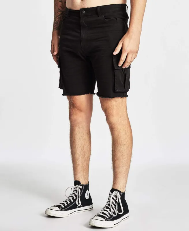 Heathen Cargo Shorts Jet Black sold by Neverland