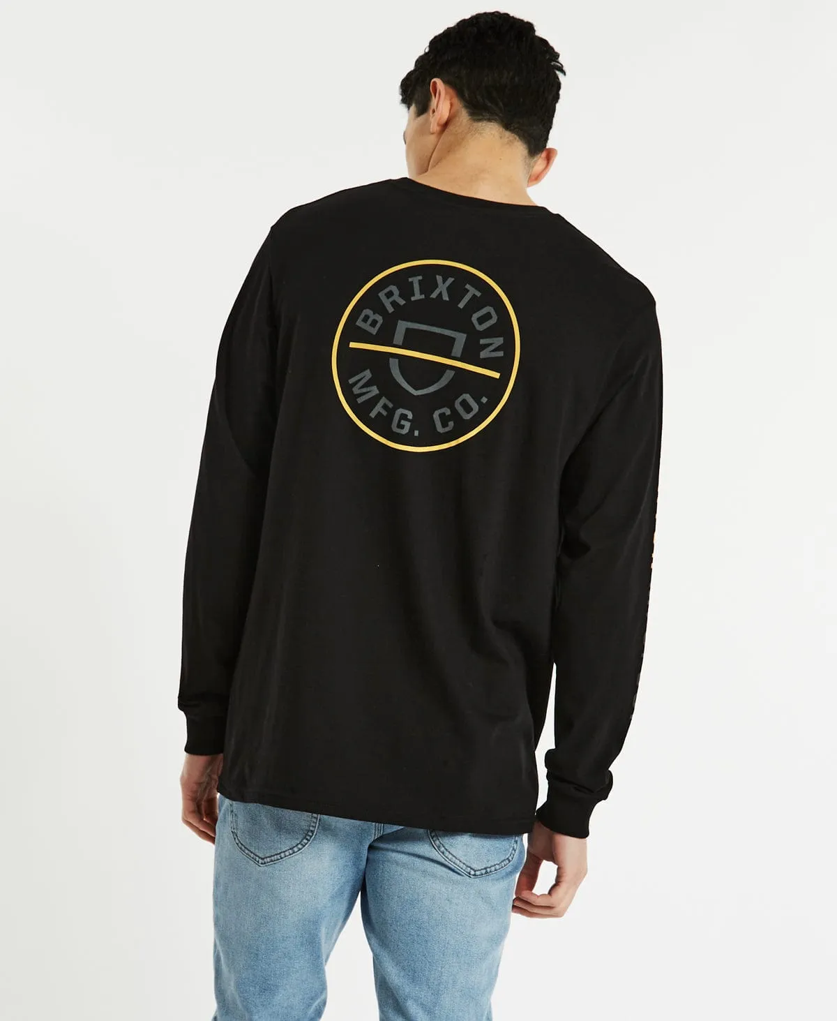 Crest Long Sleeve T-Shirt Black/Bright Gold/Grey sold by Neverland