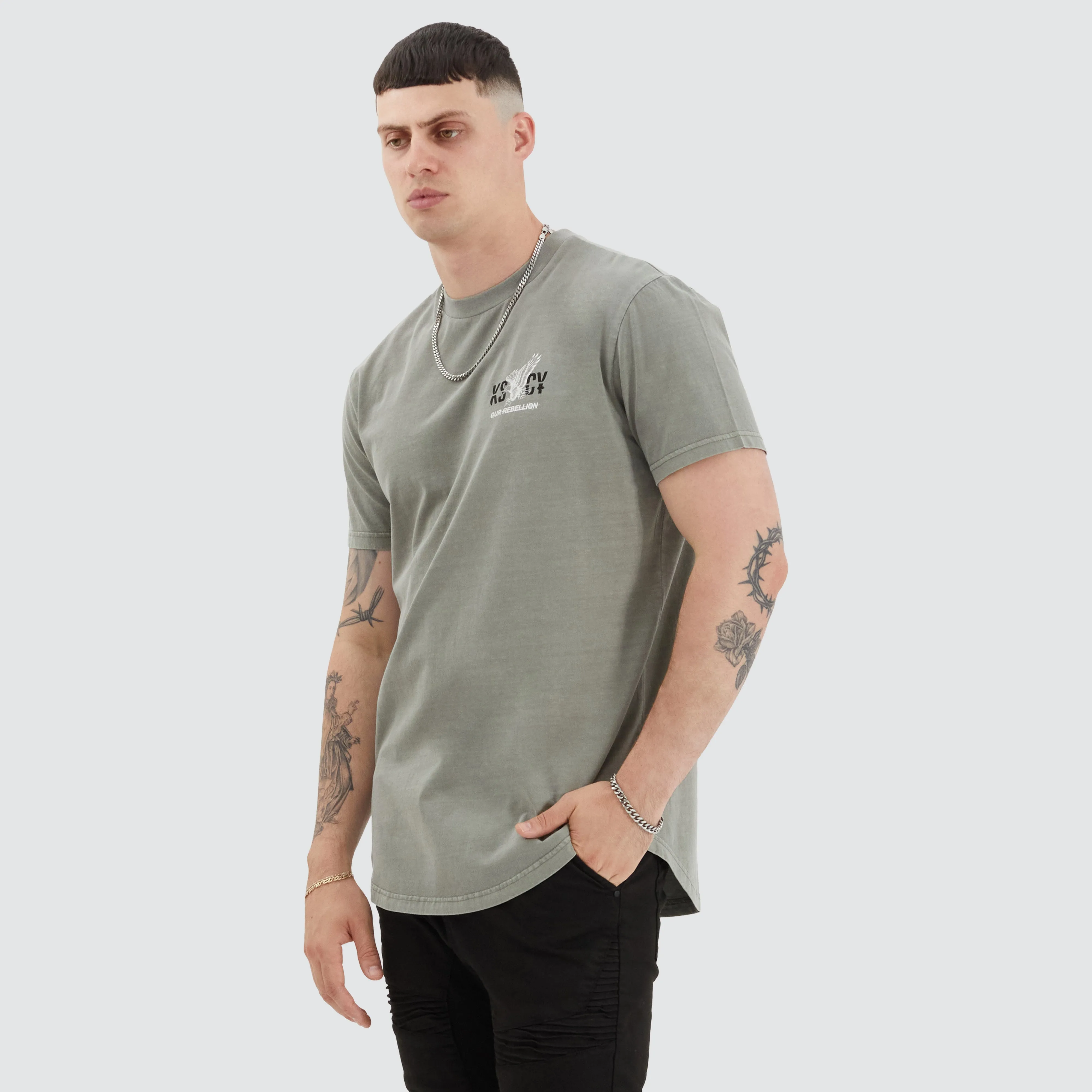 Brook Dual Curved Tee Pigment Khaki sold by Neverland product image thumbnail 4