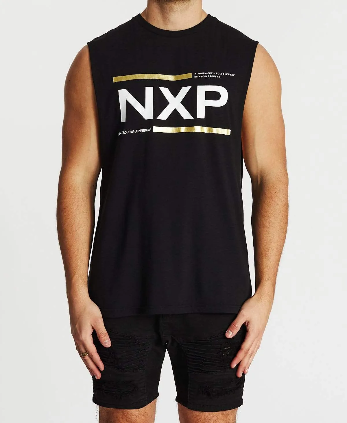 Reverent Scoop Back Muscle Tee Jet Black sold by Neverland