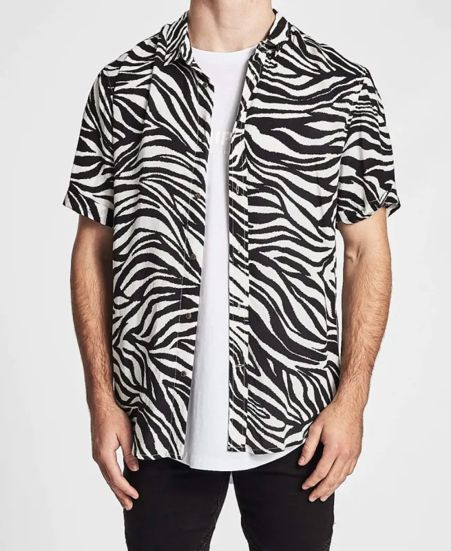 Invalid Short Sleeve Casual Shirt Black/White sold by Neverland