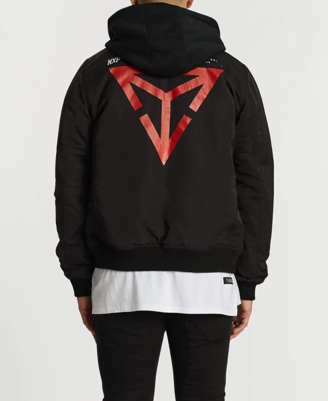 Omega Hooded Bomber Jacket Jet Black sold by Neverland