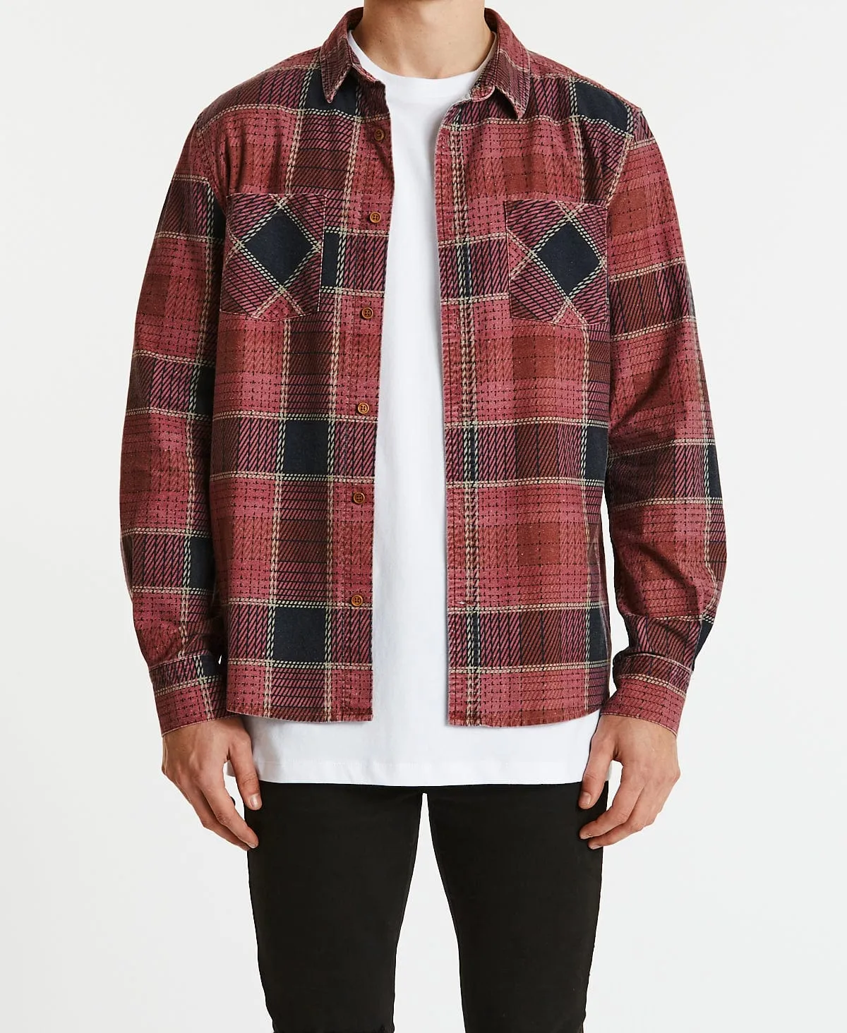 Charge Casual Long Sleeve Shirt Burgandy/Black Check sold by Neverland