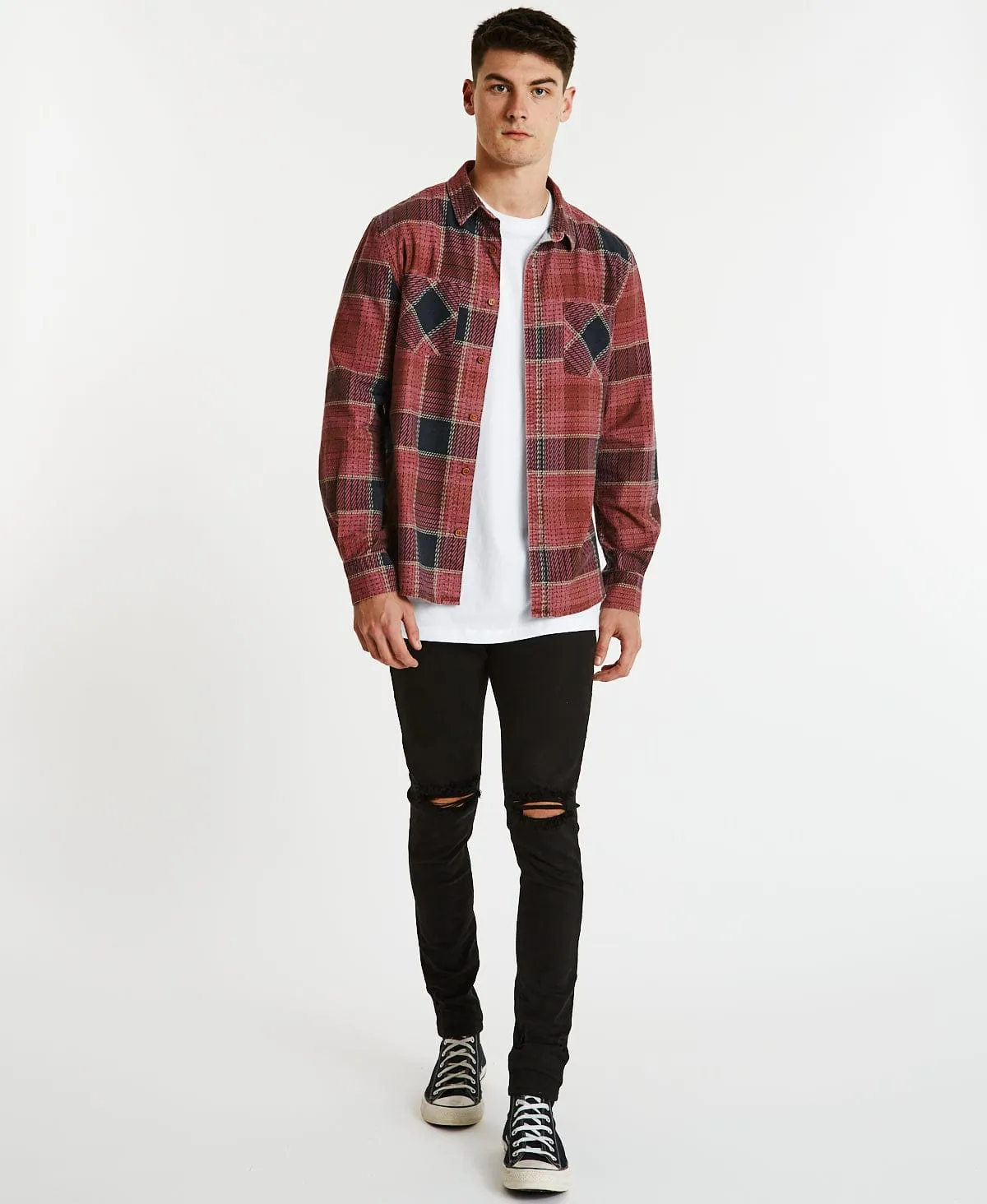 Charge Casual Long Sleeve Shirt Burgandy/Black Check sold by Neverland product image thumbnail 4