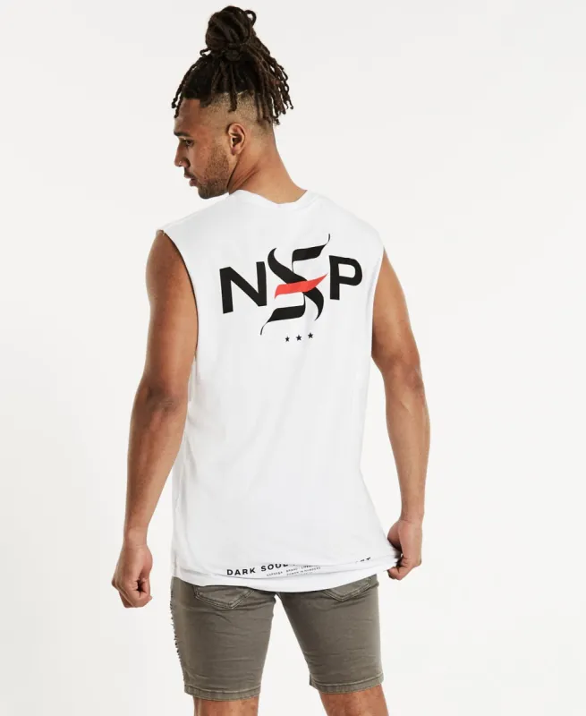 Racer Scoop Back Muscle Tee White sold by Neverland