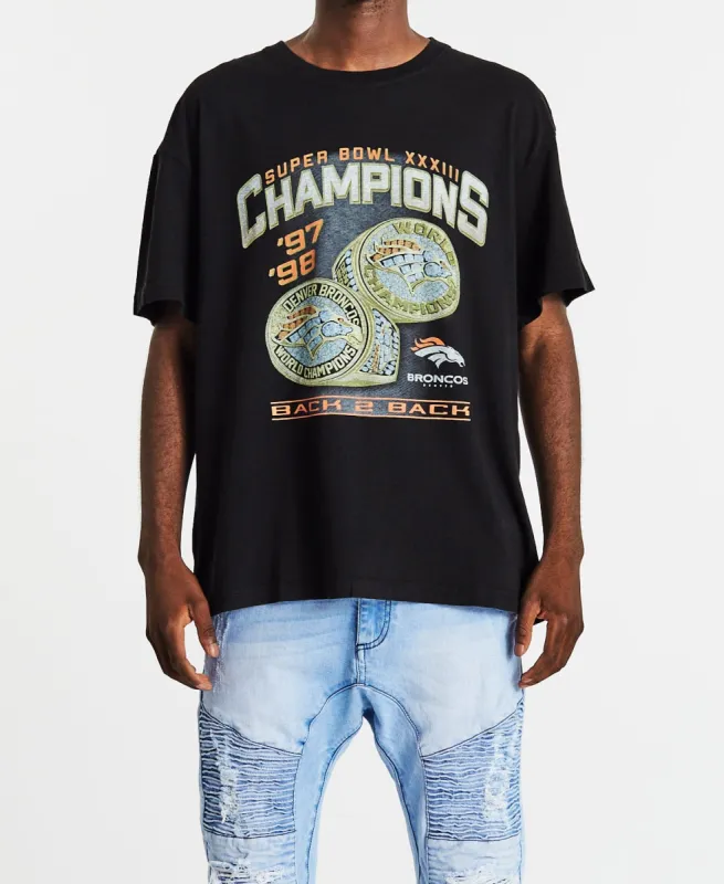 NFL Champs Rings T-Shirt Denver Broncos Faded Black sold by Neverland