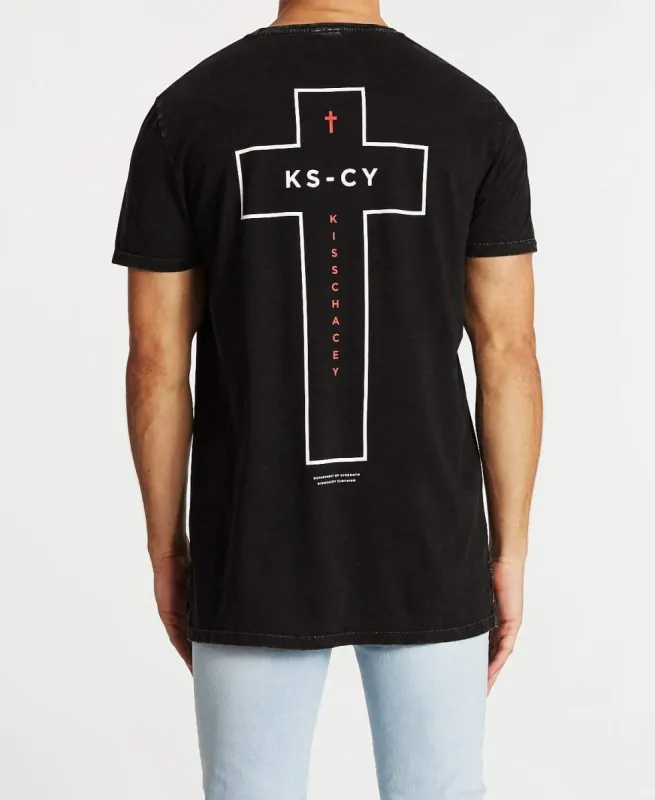 Midnight Step Hem T-Shirt Acid Black sold by Neverland