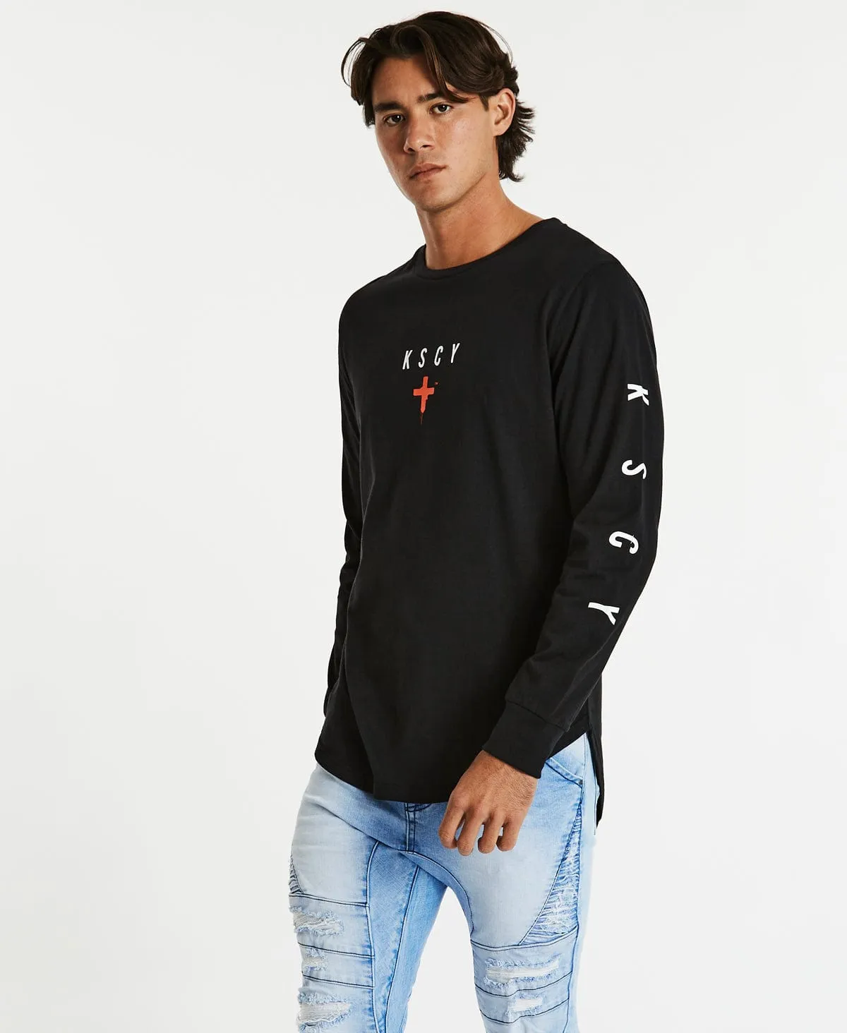 Forceful Dual Curved Long Sleeve T-Shirt Jet Black sold by Neverland product image thumbnail 2