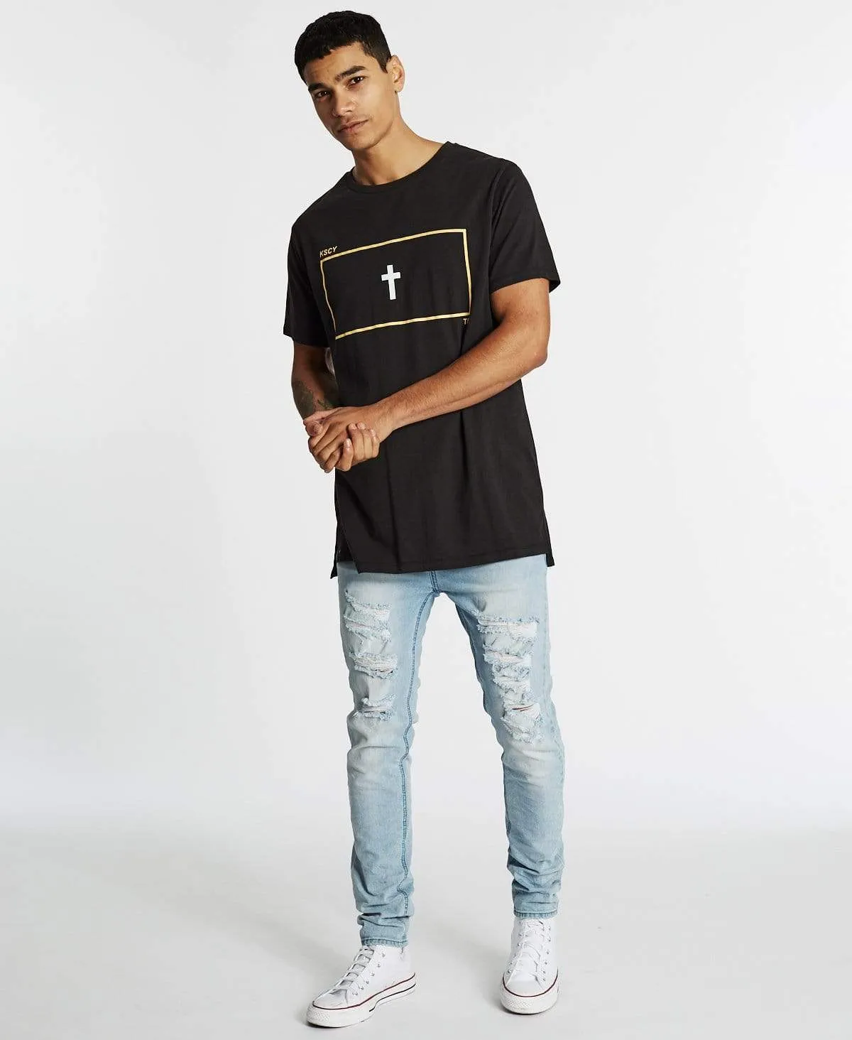 Monument Tall Step Hem T-Shirt Jet Black sold by Neverland product image thumbnail 4