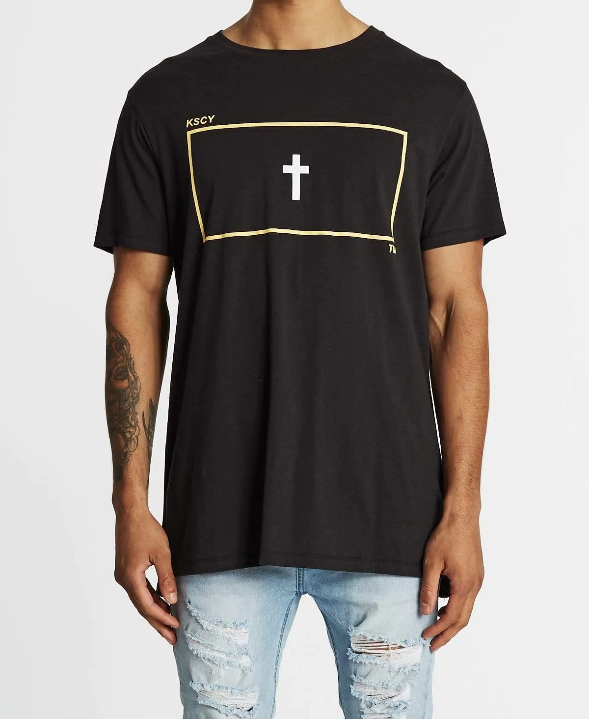 Monument Tall Step Hem T-Shirt Jet Black sold by Neverland