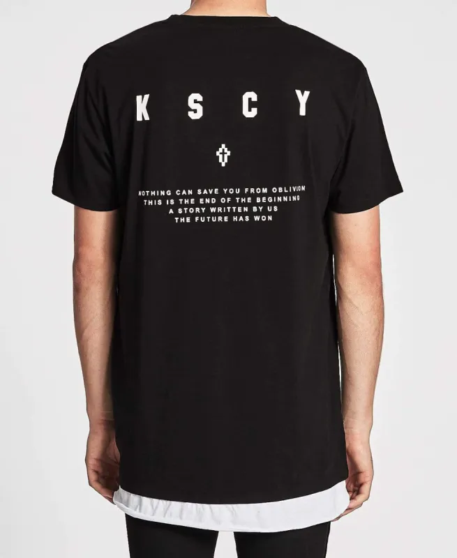 Script Layered Hem Relaxed Fit T-Shirt Jet Black sold by Neverland