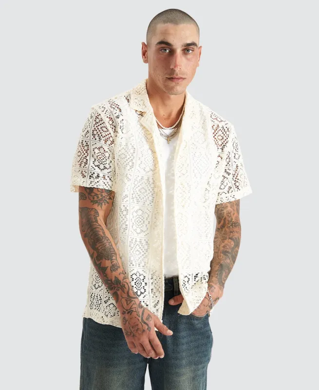 Flight Crochet Camp Shirt Coconut White sold by Neverland