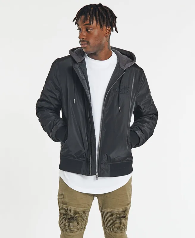 Gravity Hooded Bomber Jacket Jet Black sold by Neverland