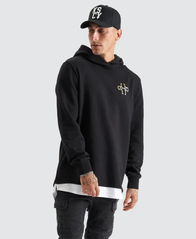 Unbowed Dual Curved Layered Hoodie Jet Black sold by Neverland