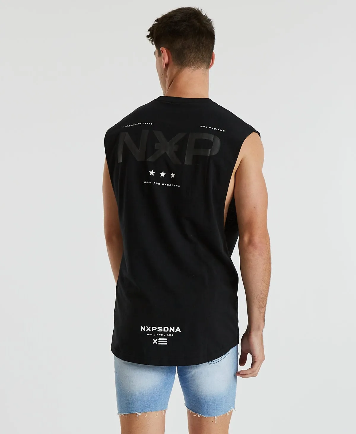 Turn Back Scoop Back Muscle Tee Jet Black sold by Neverland