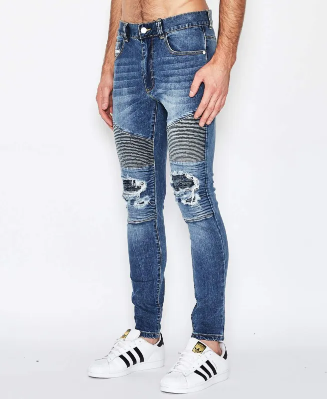 Combination Biker Jeans Milwaukee Blue sold by Neverland