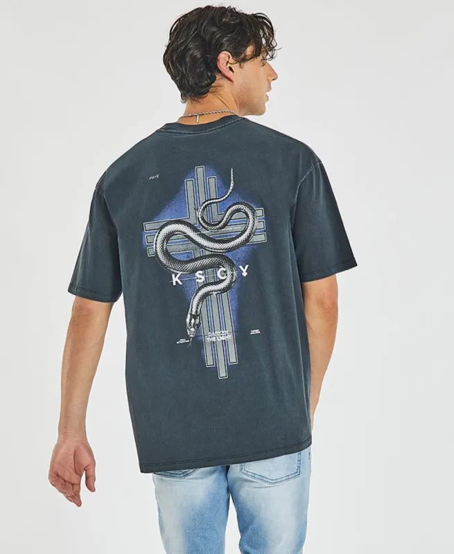 Cannington Box Fit T-Shirt Pigment Anthracite Black sold by Neverland