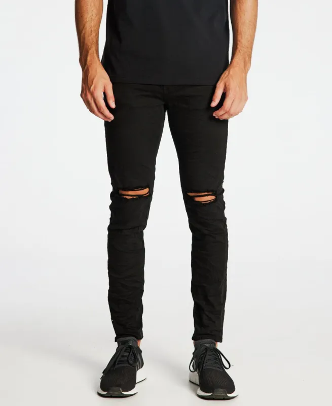 Flynn 5 Pocket Skinny Fit Jeans Destroyed Jet Black made by Neverland
