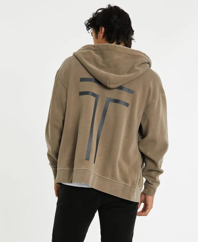 Gaskill Relaxed Hoodie Zip Jumper Pigment Driftwood Brown sold by Neverland