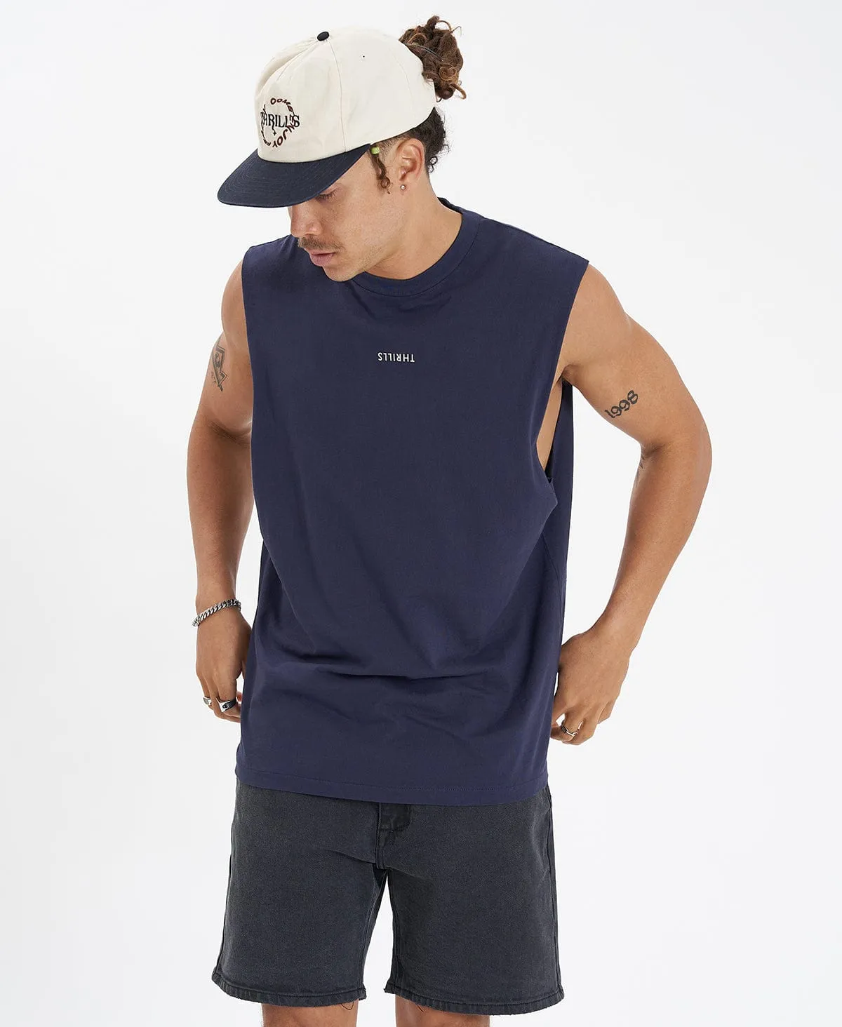 Minimal Thrills Merch Fit Muscle Tee Station Navy sold by Neverland