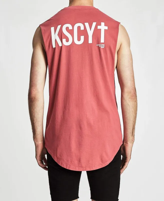 Tempo Dual Curve Hem Muscle Tee Pigment Burgundy sold by Neverland