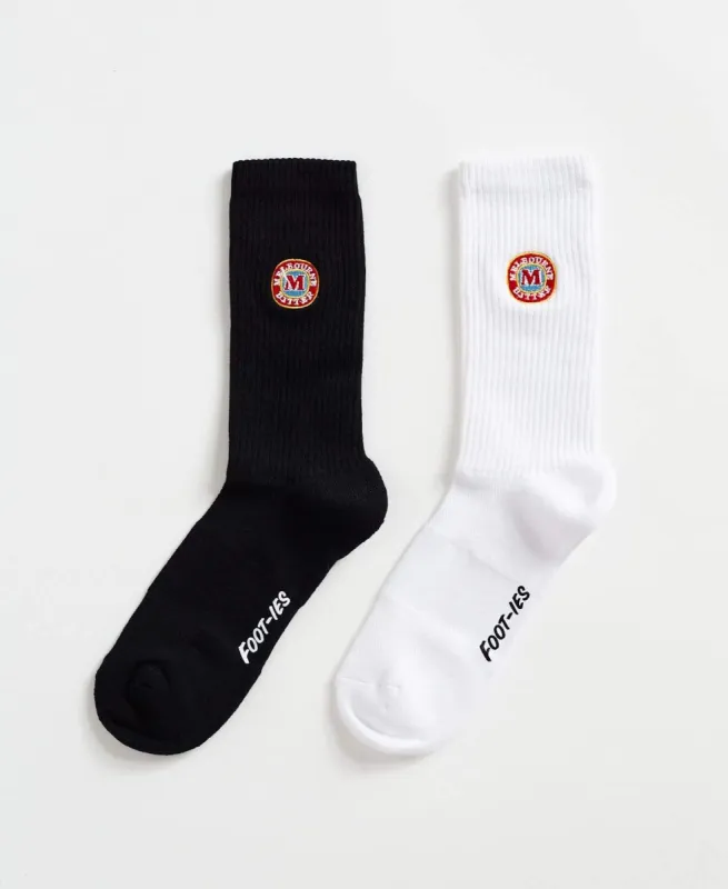 Melbourne Bitter Logo 2 Pack Sneaker Socks White/Black sold by Neverland