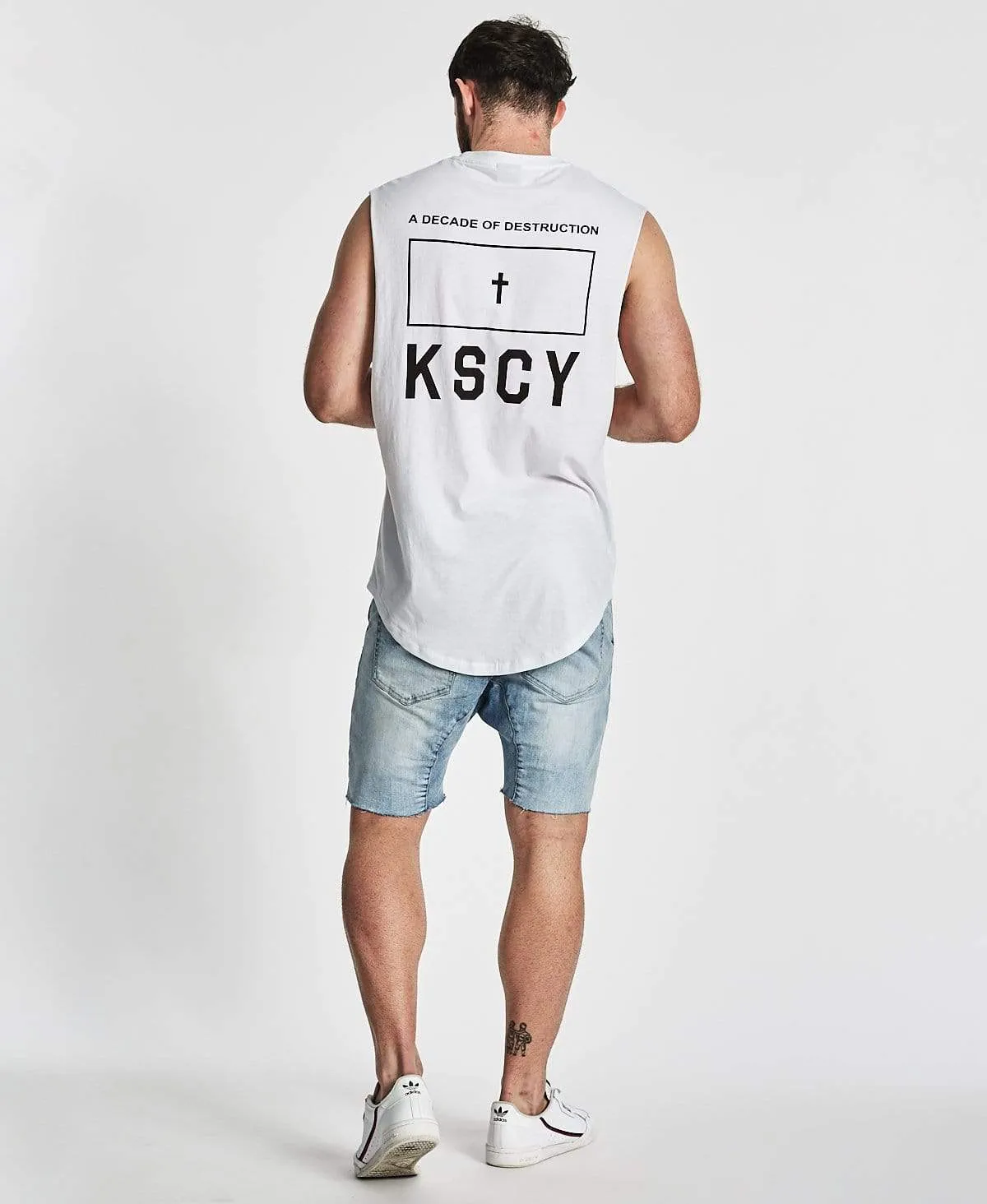 Decades Curved Hem Muscle Tee White sold by Neverland product image thumbnail 4