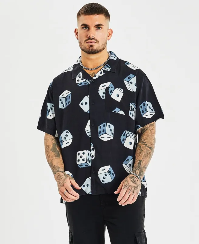Dice Pattern Rayon Short Sleeve Shirt Black sold by Neverland