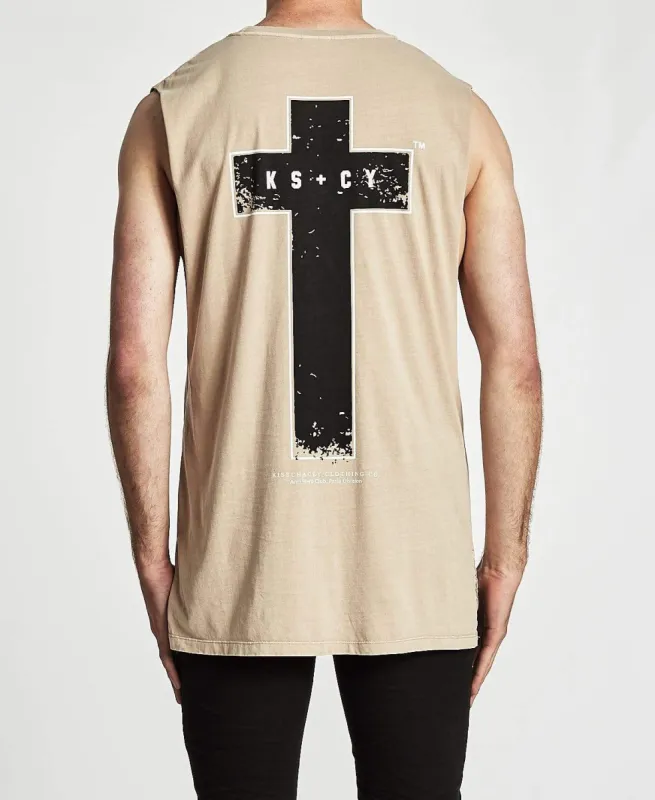 Telepathy Step Hem Muscle Tee Pigment Sand sold by Neverland