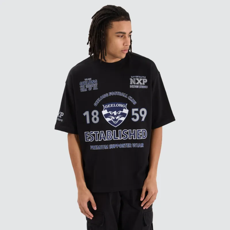 Geelong Cats AFL Mega Loopback Tee Jet Black sold by Neverland