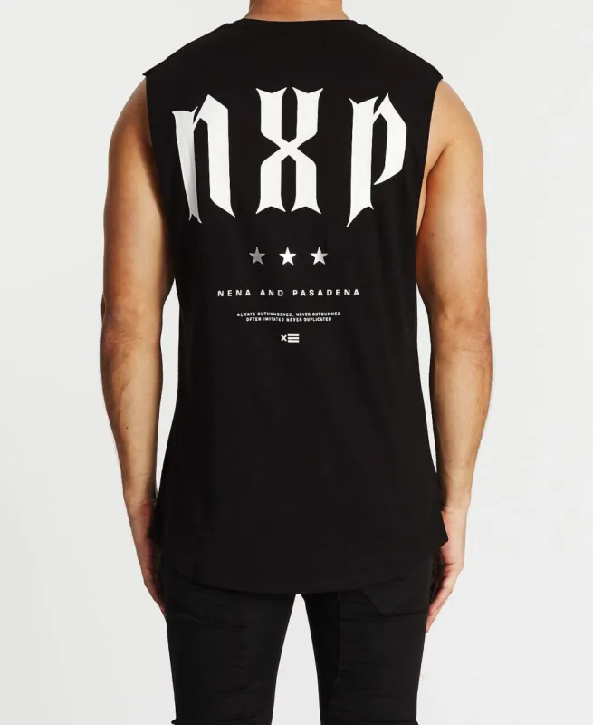 Outnumbered Scoop Back Muscle Tee Jet Black sold by Neverland