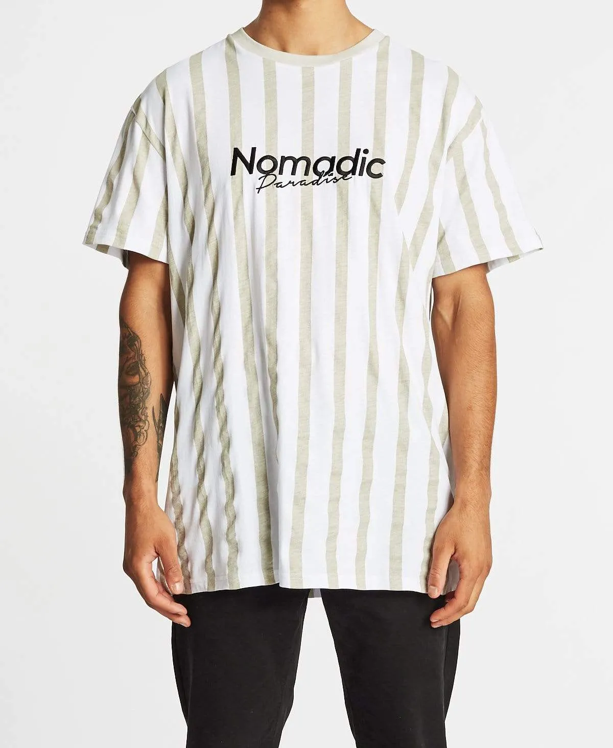 Hollow Relaxed T-Shirt Sand/White Stripe sold by Neverland