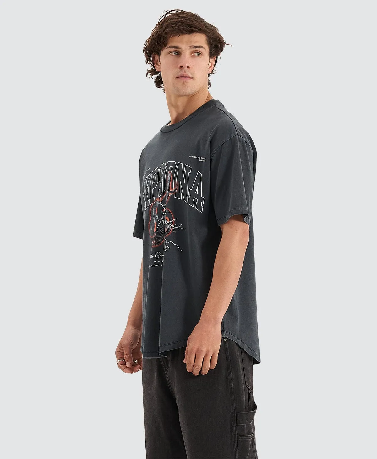 Contorted Heavy Box Fit Scoop T-Shirt Pigment Anthracite Black sold by Neverland product image thumbnail 3