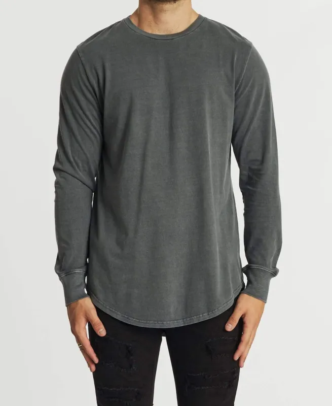 Basix Dual Curved Long Sleeve T-Shirt Pigment Charcoal sold by Neverland