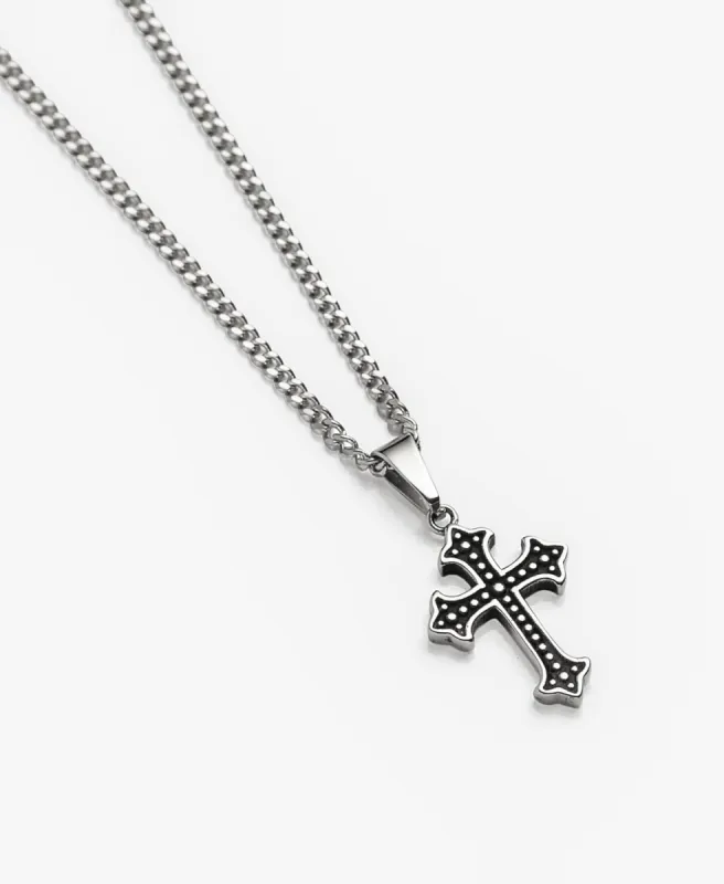 French Cross Pendant Cable Chain Necklace Silver 3mm sold by Neverland