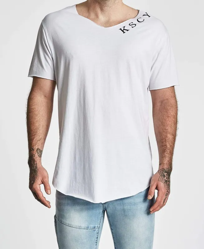 Zero Curved V-Neck T-Shirt White sold by Neverland