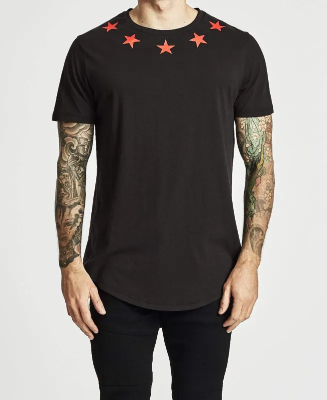 Regle Curved Hem T-Shirt Jet Black made by Neverland
