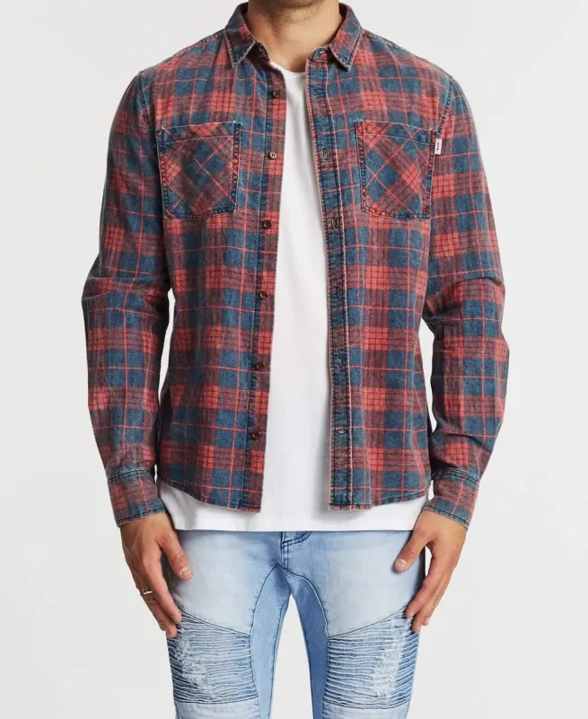 Charge Standard Long Sleeve Shirt Red/Navy Check sold by Neverland