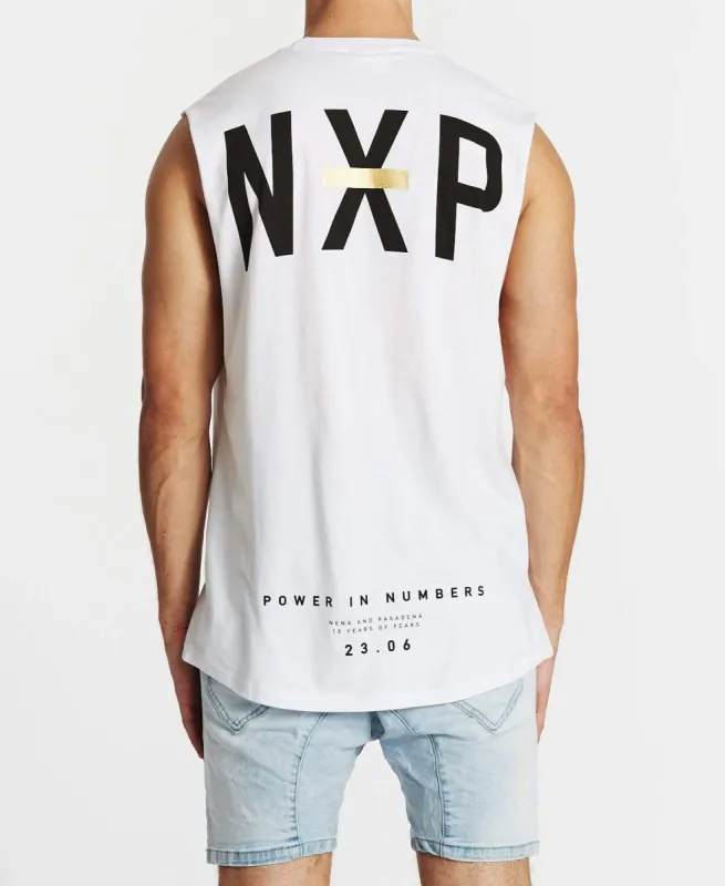 Power In Numbers Scoop Back Muscle Tee White sold by Neverland