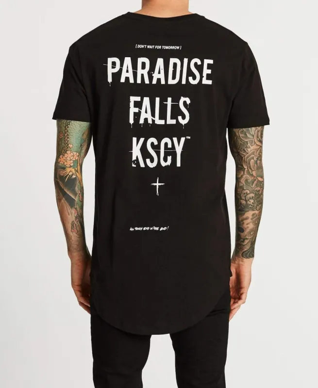 Paradise Falls Dual Curved T-Shirt Jet Black sold by Neverland