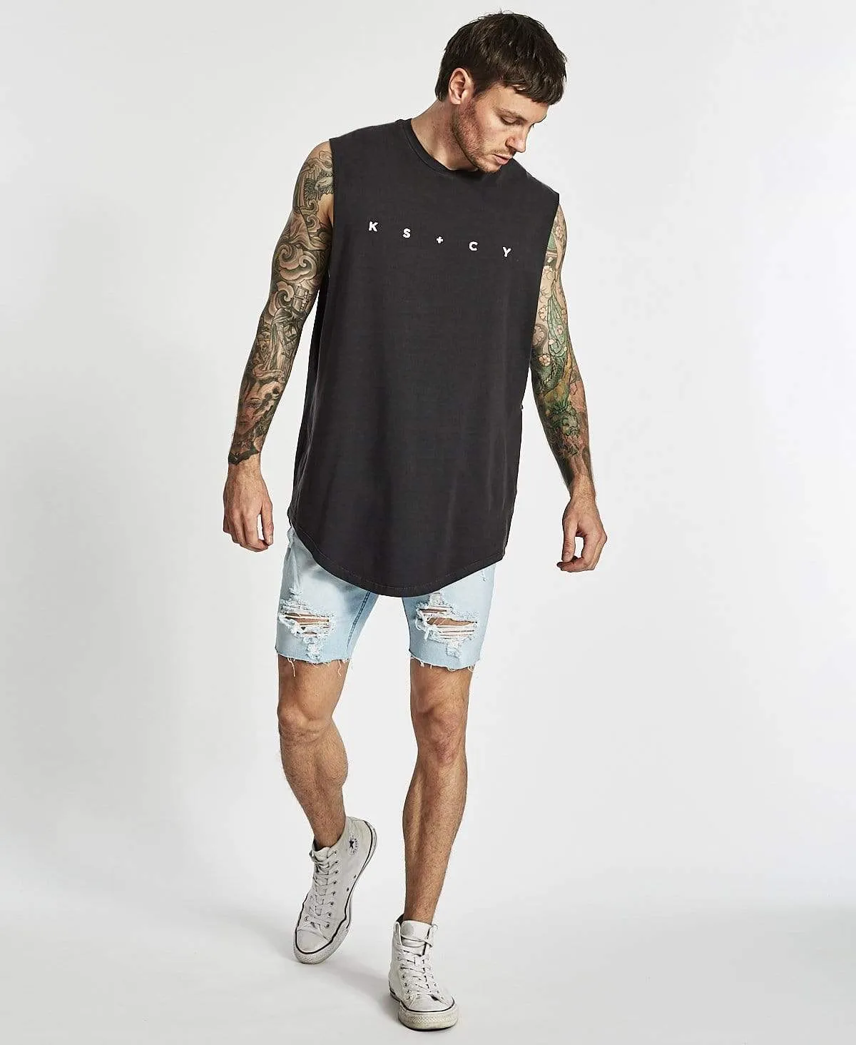 Look Within Dual Curve Hem Muscle Tee Pigment Black sold by Neverland product image thumbnail 3