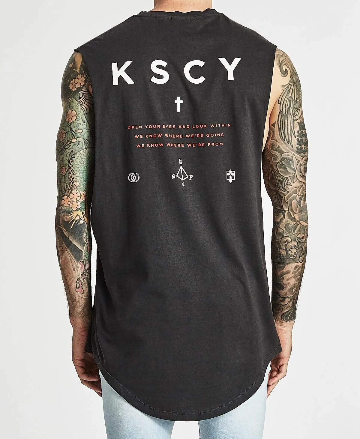 Look Within Dual Curve Hem Muscle Tee Pigment Black sold by Neverland