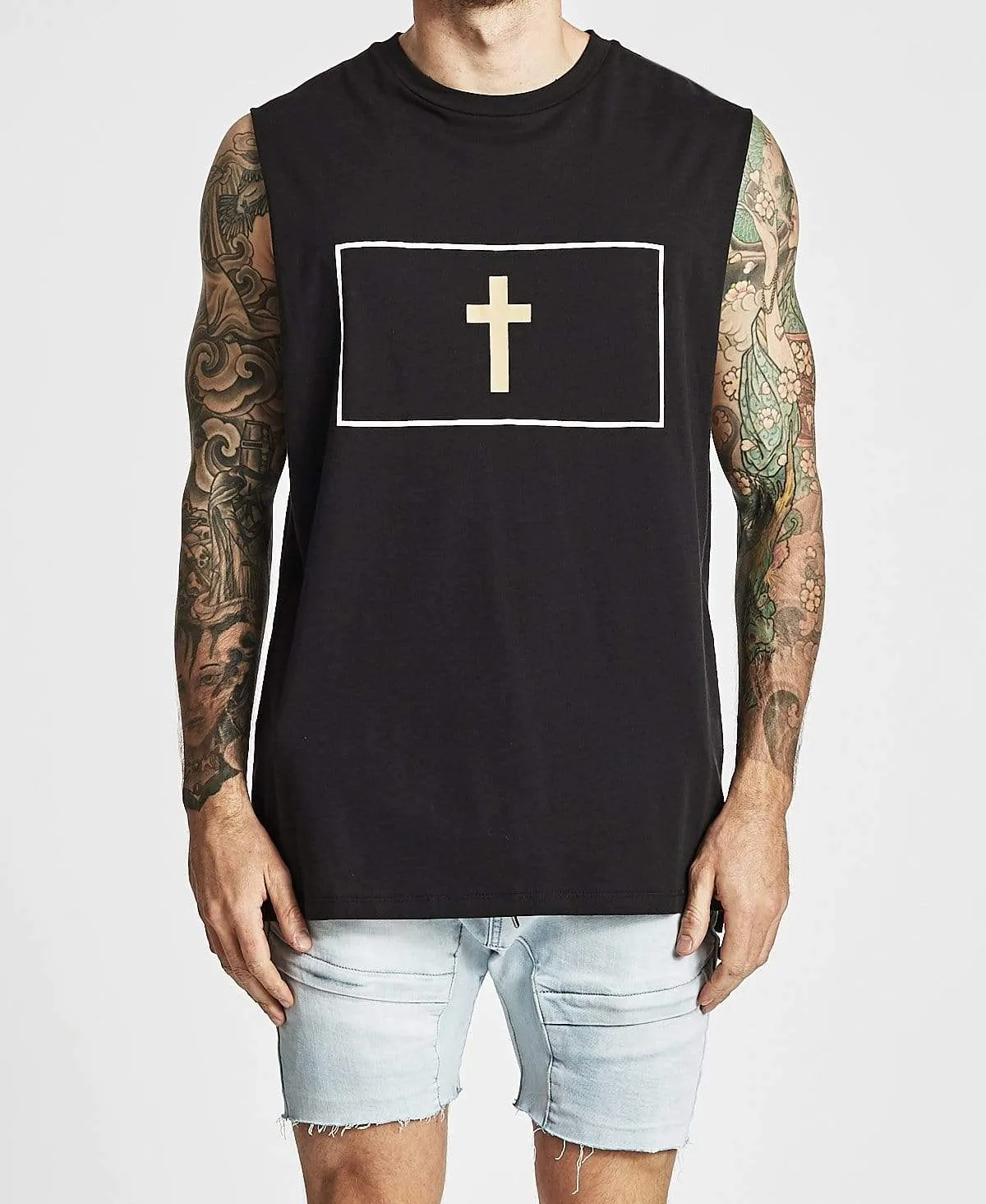 Bad Habits Step Hem Muscle Tee Jet Black sold by Neverland